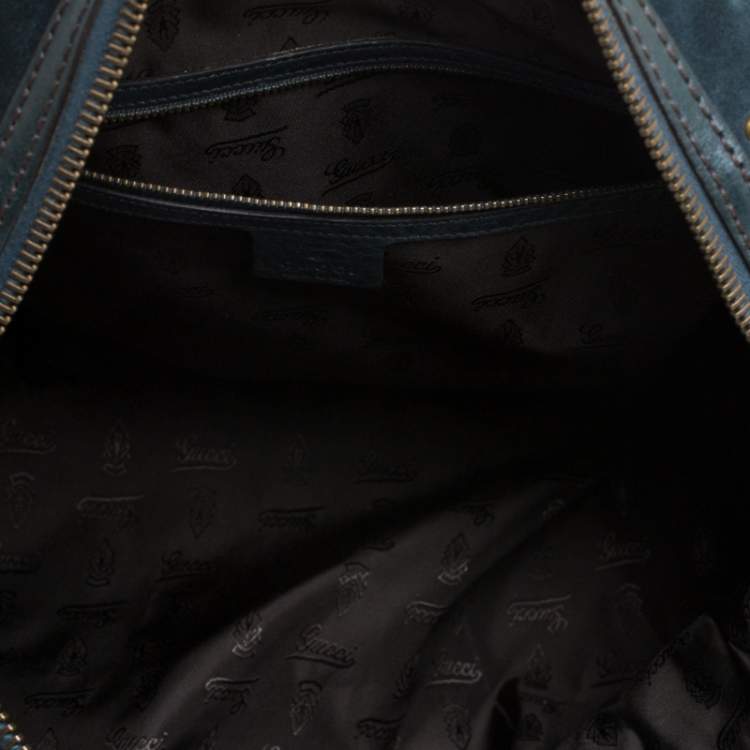 Pre Owned Gucci Dark Green Suede and Leather Large Babouska Indy Boston Bag