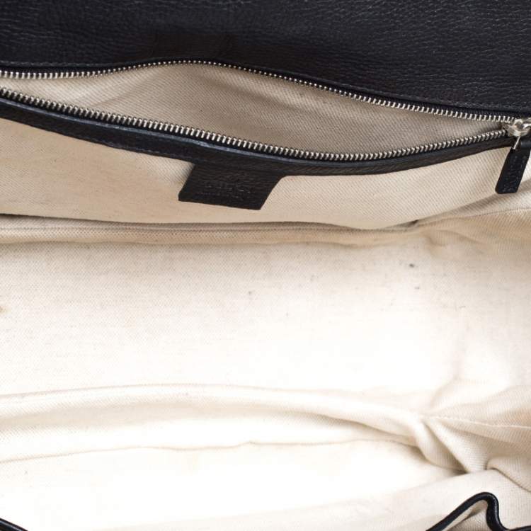 Pre Owned Gucci Black Leather Large New Bamboo Tassel Top Handle Bag 