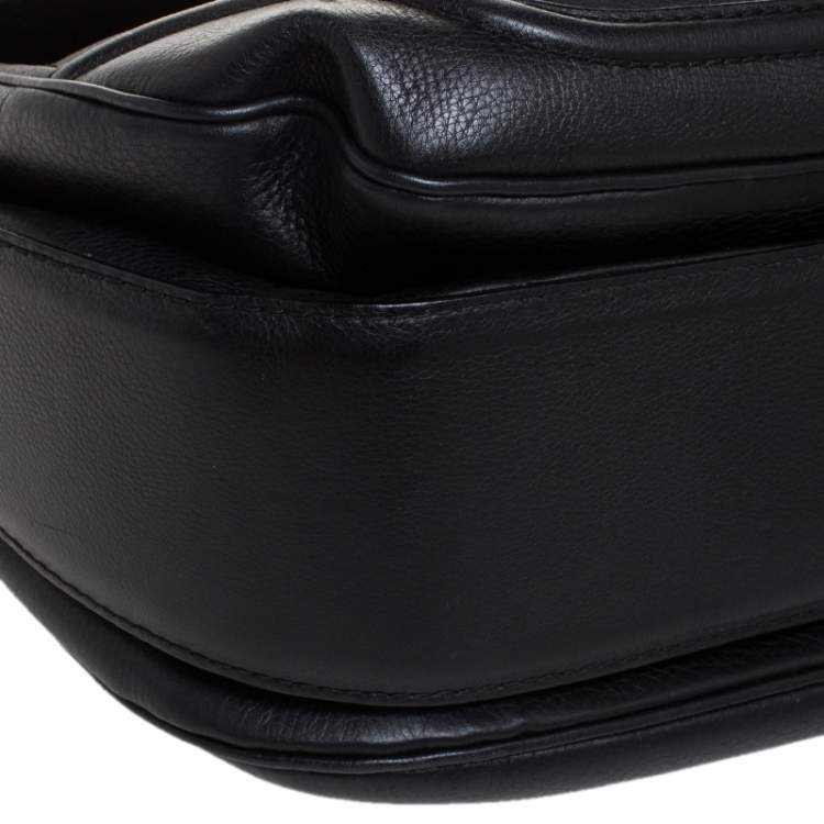 Pre Owned Gucci Black Leather Large New Bamboo Tassel Top Handle Bag 
