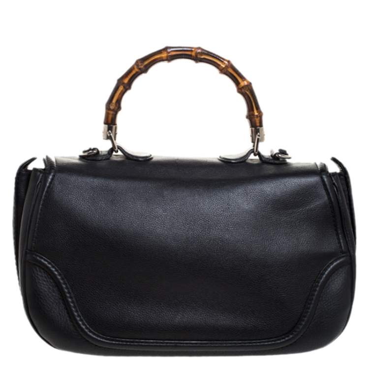 Pre Owned Gucci Black Leather Large New Bamboo Tassel Top Handle Bag 