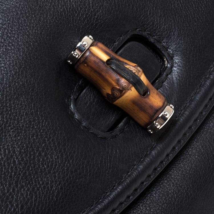 Pre Owned Gucci Black Leather Large New Bamboo Tassel Top Handle Bag 