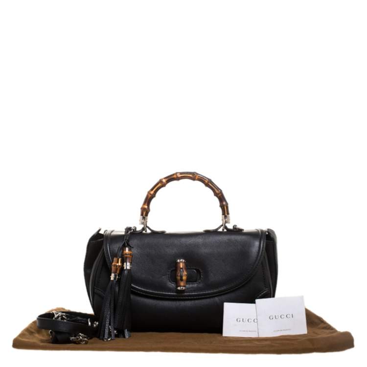 Pre Owned Gucci Black Leather Large New Bamboo Tassel Top Handle Bag 