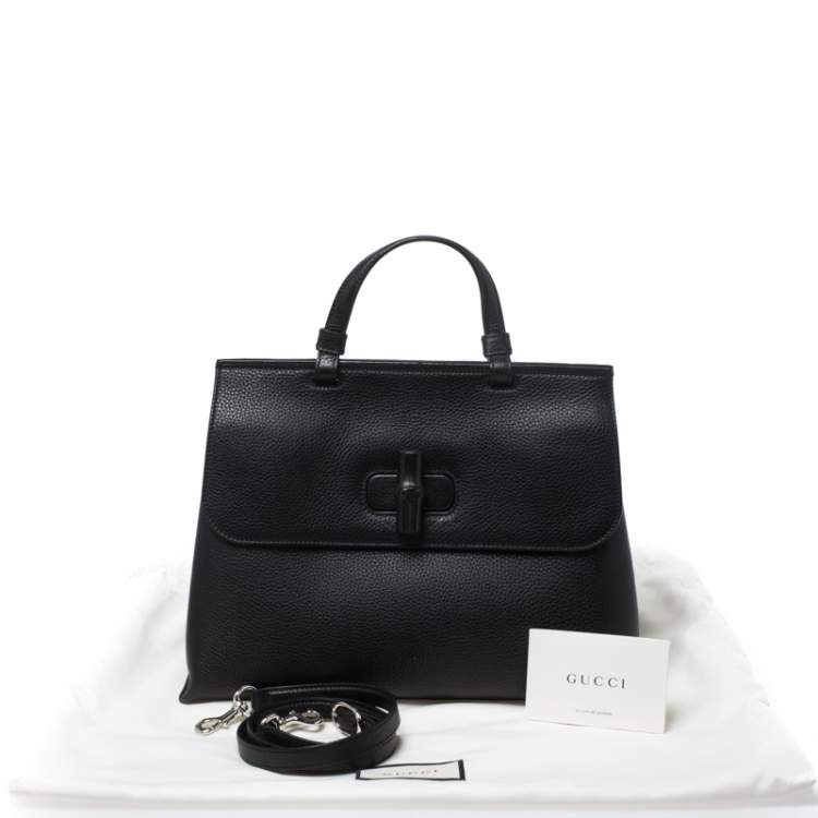 Pre Owned Gucci Black Leather Medium Bamboo Daily Top Handle Bag