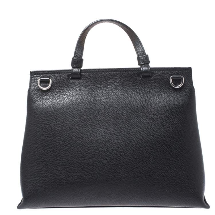 Pre Owned Gucci Black Leather Medium Bamboo Daily Top Handle Bag