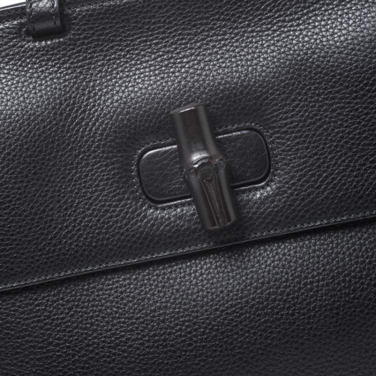 Pre Owned Gucci Black Leather Medium Bamboo Daily Top Handle Bag