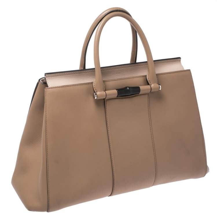 Pre Owned Gucci Beige Leather Lady Bamboo Top Handle Bag