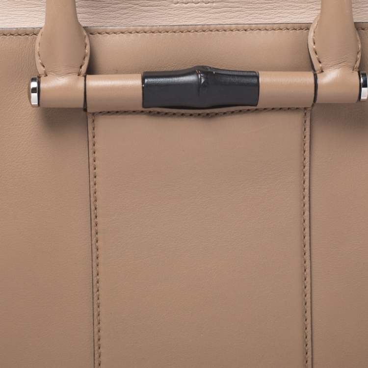 Pre Owned Gucci Beige Leather Lady Bamboo Top Handle Bag