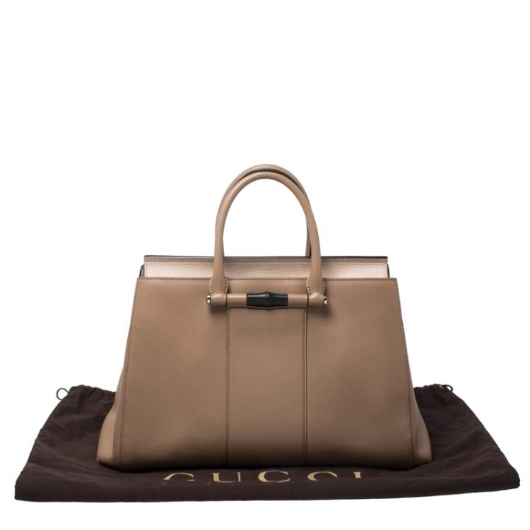 Pre Owned Gucci Beige Leather Lady Bamboo Top Handle Bag