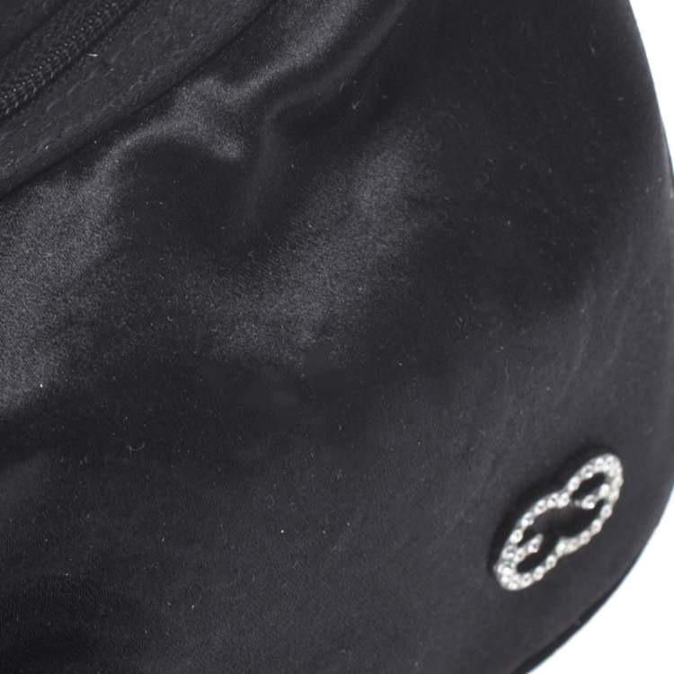 Pre Owned Escada Black Satin Crystal Logo Embellished Bag
