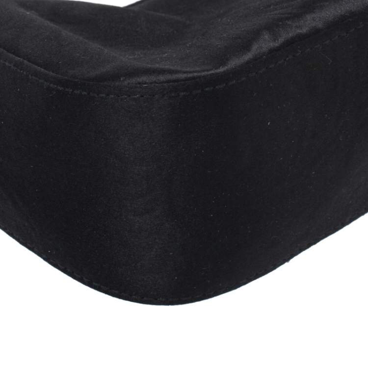 Pre Owned Escada Black Satin Crystal Logo Embellished Bag