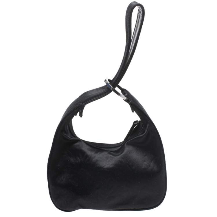 Pre Owned Escada Black Satin Crystal Logo Embellished Bag
