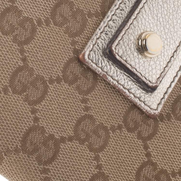 Pre Owned Gucci Beige/Metallic Gold GG Canvas Abbey D Ring Compact Wallet