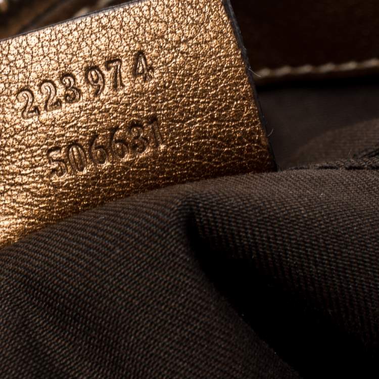 Pre Owned Gucci Metallic Rose Gold GG Canvas and Leather Medium Sukey Boston Bag