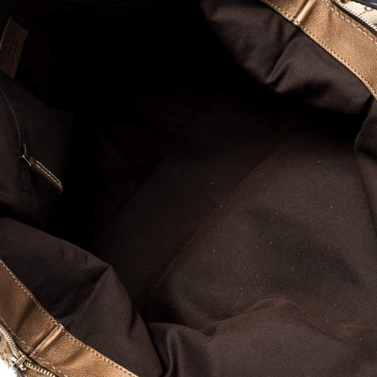 Pre Owned Gucci Metallic Rose Gold GG Canvas and Leather Medium Sukey Boston Bag