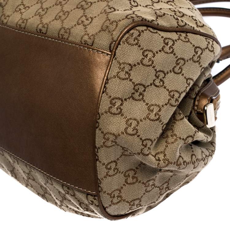 Pre Owned Gucci Metallic Rose Gold GG Canvas and Leather Medium Sukey Boston Bag