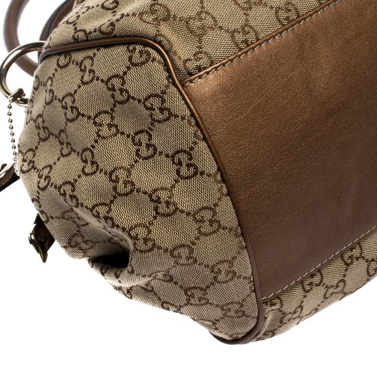 Pre Owned Gucci Metallic Rose Gold GG Canvas and Leather Medium Sukey Boston Bag