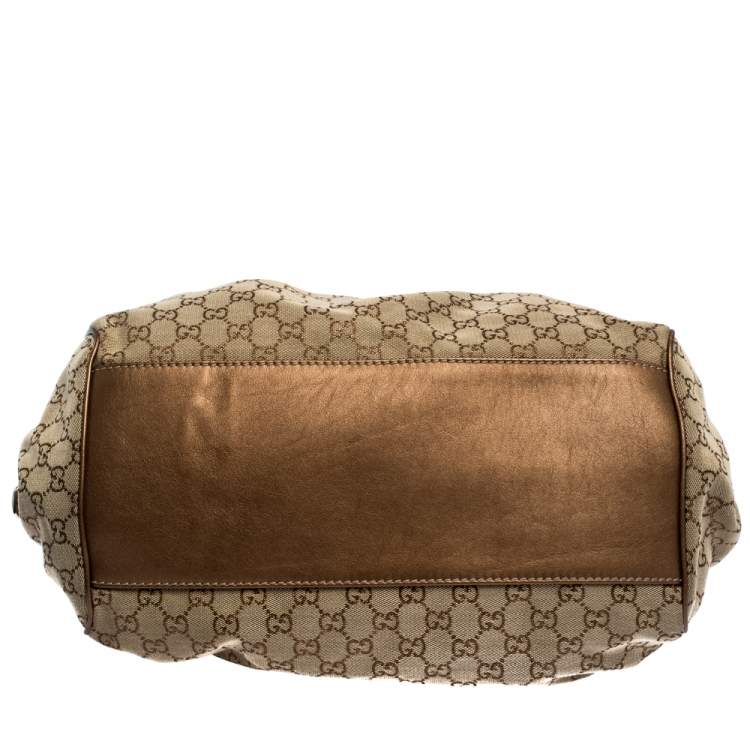 Pre Owned Gucci Metallic Rose Gold GG Canvas and Leather Medium Sukey Boston Bag