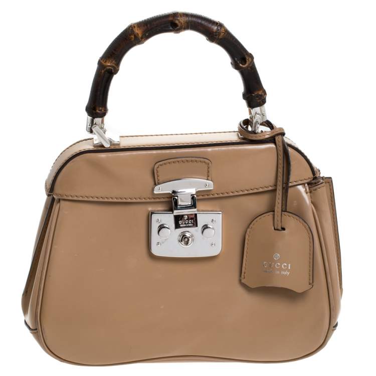 مملوكة مسبقًا Gucci Beige Leather Lady Lock Bamboo Top Handle Bag
