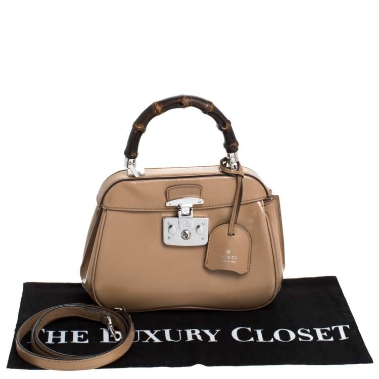 مملوكة مسبقًا Gucci Beige Leather Lady Lock Bamboo Top Handle Bag