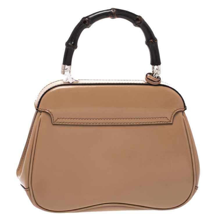 Pre Owned Gucci Beige Leather Lady Lock Bamboo Top Handle Bag