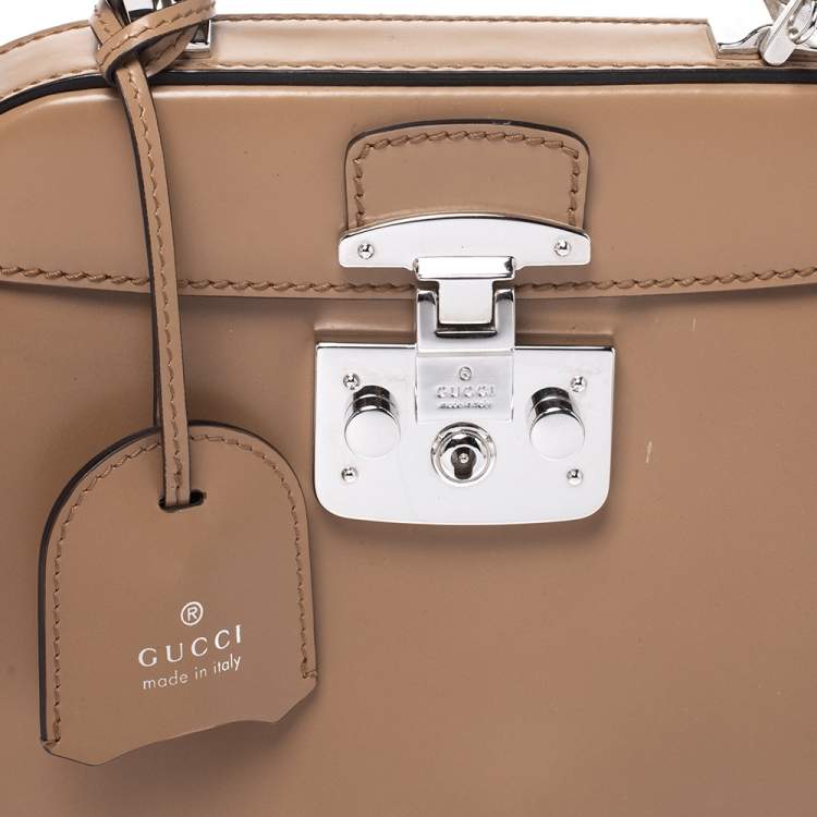 Pre Owned Gucci Beige Leather Lady Lock Bamboo Top Handle Bag