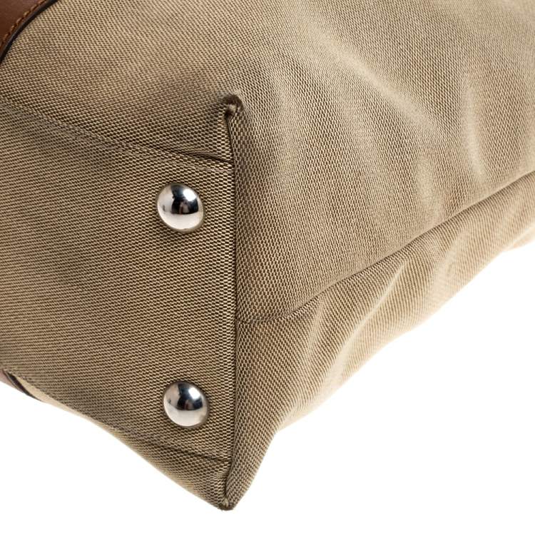 Pre Owned Gucci Khaki Canvas and Leather Shopper Tote