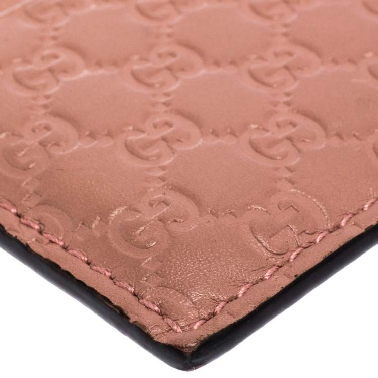 Pre Owned Gucci Pink Microguccissima Leather Card Holder