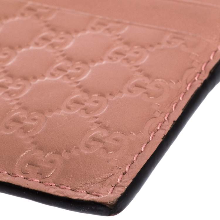 Pre Owned Gucci Pink Microguccissima Leather Card Holder