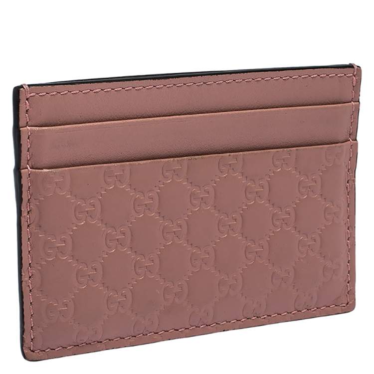 Pre Owned Gucci Pink Microguccissima Leather Card Holder