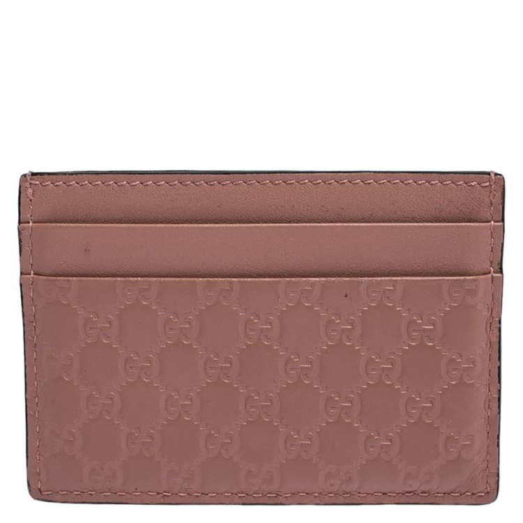 Pre Owned Gucci Pink Microguccissima Leather Card Holder