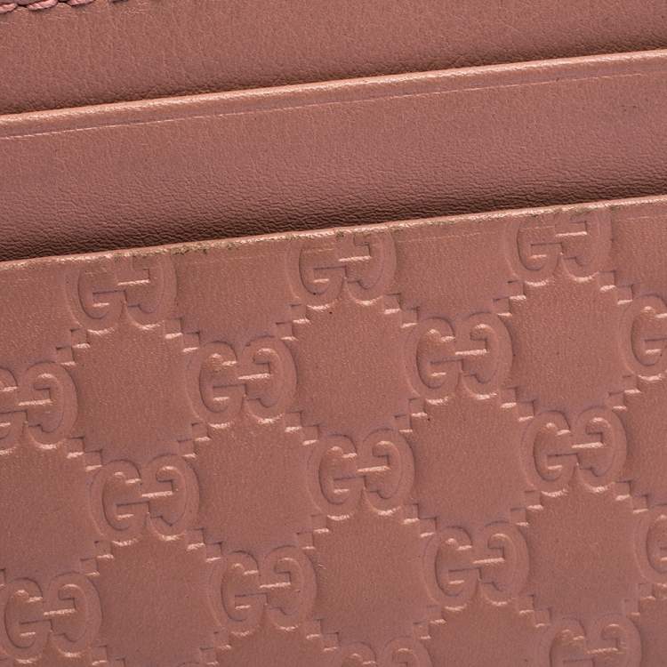 Pre Owned Gucci Pink Microguccissima Leather Card Holder