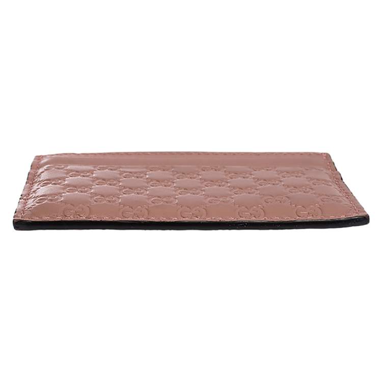 Pre Owned Gucci Pink Microguccissima Leather Card Holder