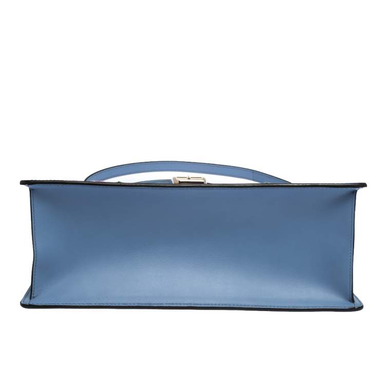 Pre Owned Gucci Blue Floral Embroidered Leather Medium Sylvie Top Handle Bag