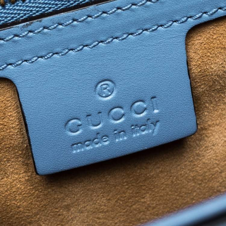 Pre Owned Gucci Blue Floral Embroidered Leather Medium Sylvie Top Handle Bag