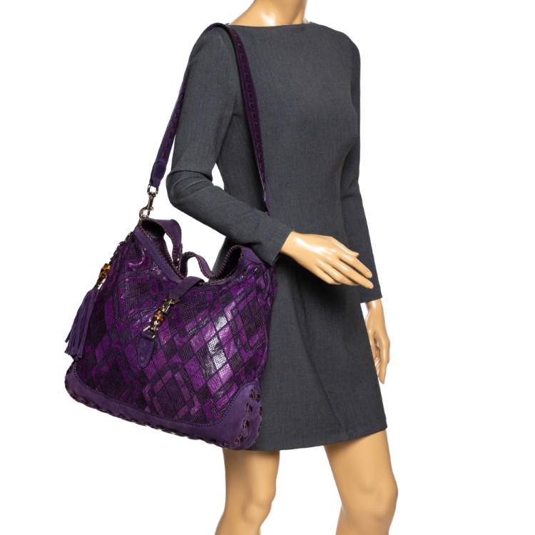 Pre Owned Gucci Purple Python and Suede Large New Jackie Hobo