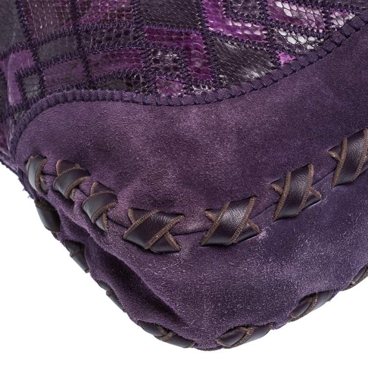 Pre Owned Gucci Purple Python and Suede Large New Jackie Hobo