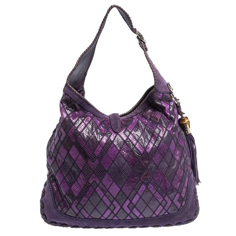 Pre Owned Gucci Purple Python and Suede Large New Jackie Hobo