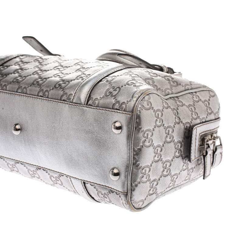 مملوكة مسبقًا Gucci Metallic Silver Guccissima Leather Britt Boston Bag