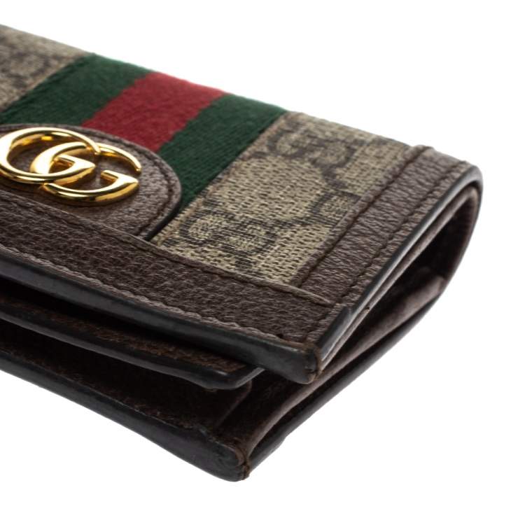 Pre Owned Gucci Brown GG Supreme Canvas and Leather Web Ophidia Card Case Wallet
