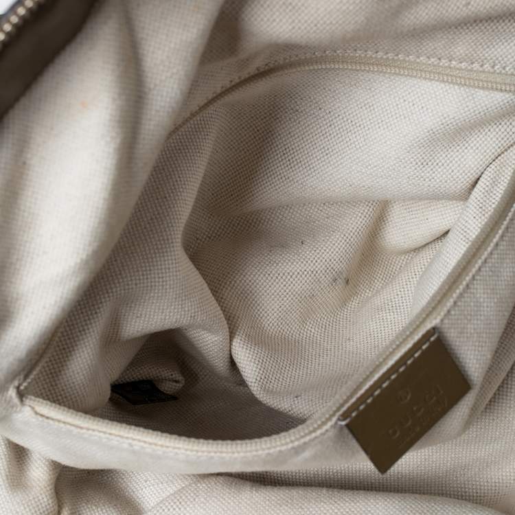 Pre Owned Gucci Beige/Olive Green GG Canvas and Leather Medium Sukey Boston Bag