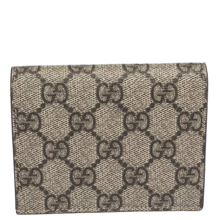 Pre Owned Gucci Beige GG Supreme Canvas Embroidered Face Bifold Card Holder