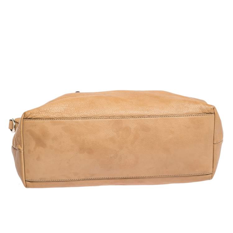 Pre Owned Gucci Beige Leather Medium Bamboo Shopper Tote