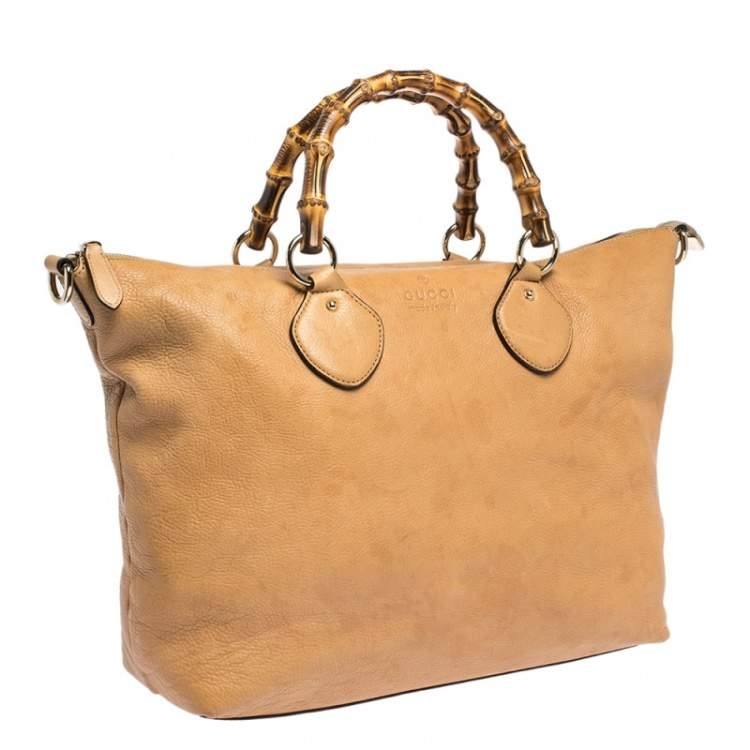 Pre Owned Gucci Beige Leather Medium Bamboo Shopper Tote