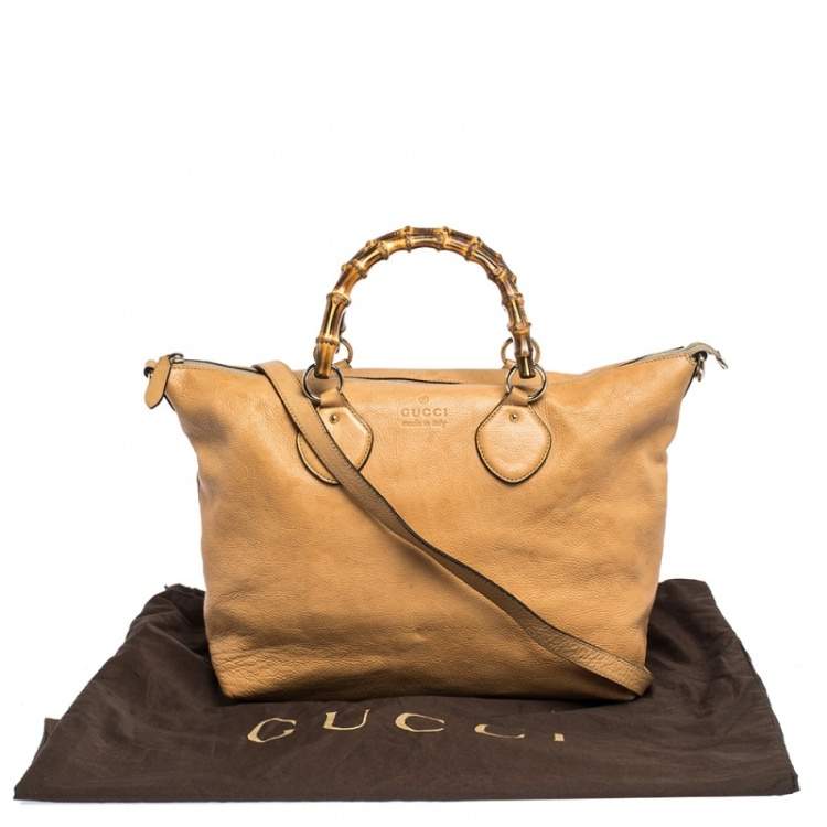 Pre Owned Gucci Beige Leather Medium Bamboo Shopper Tote