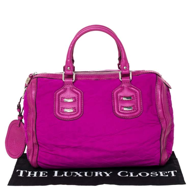 Pre Owned Gucci Magenta GG Neoprene and Leather Medium Techno Tag Boston Bag