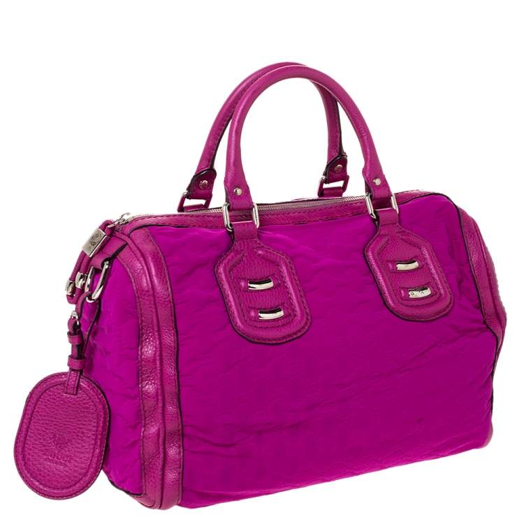 Pre Owned Gucci Magenta GG Neoprene and Leather Medium Techno Tag Boston Bag