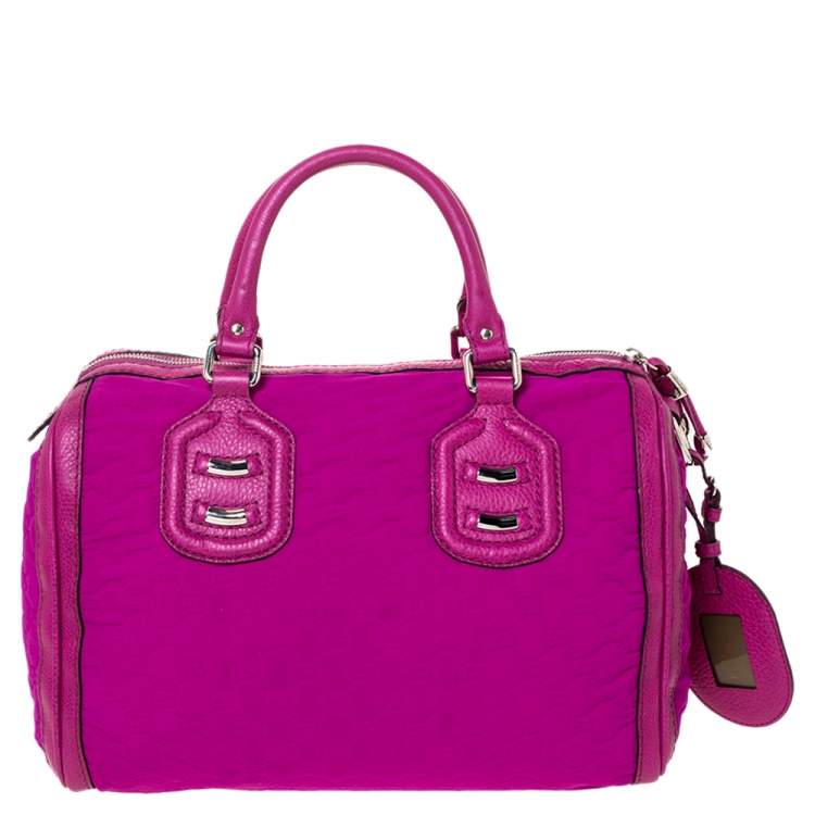 Pre Owned Gucci Magenta GG Neoprene and Leather Medium Techno Tag Boston Bag