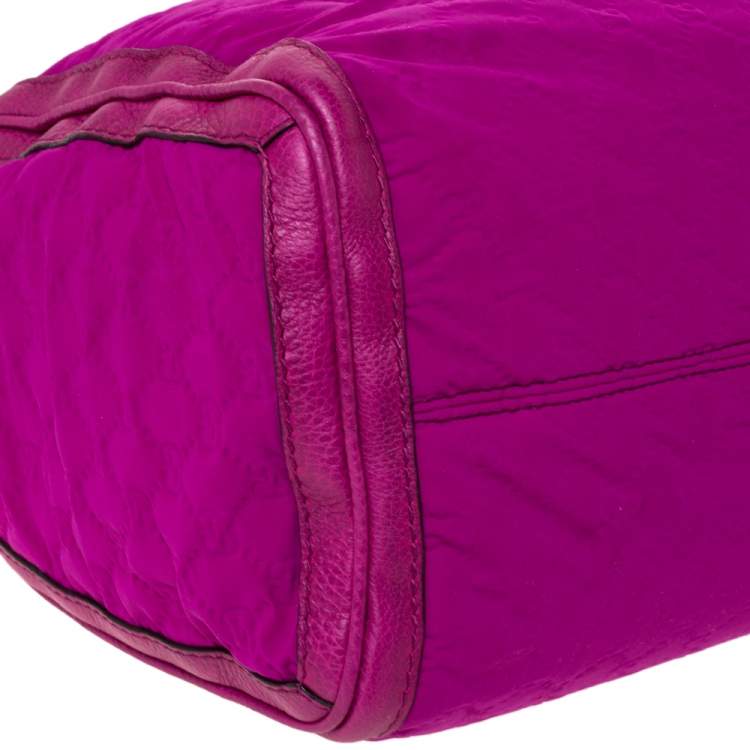 Pre Owned Gucci Magenta GG Neoprene and Leather Medium Techno Tag Boston Bag