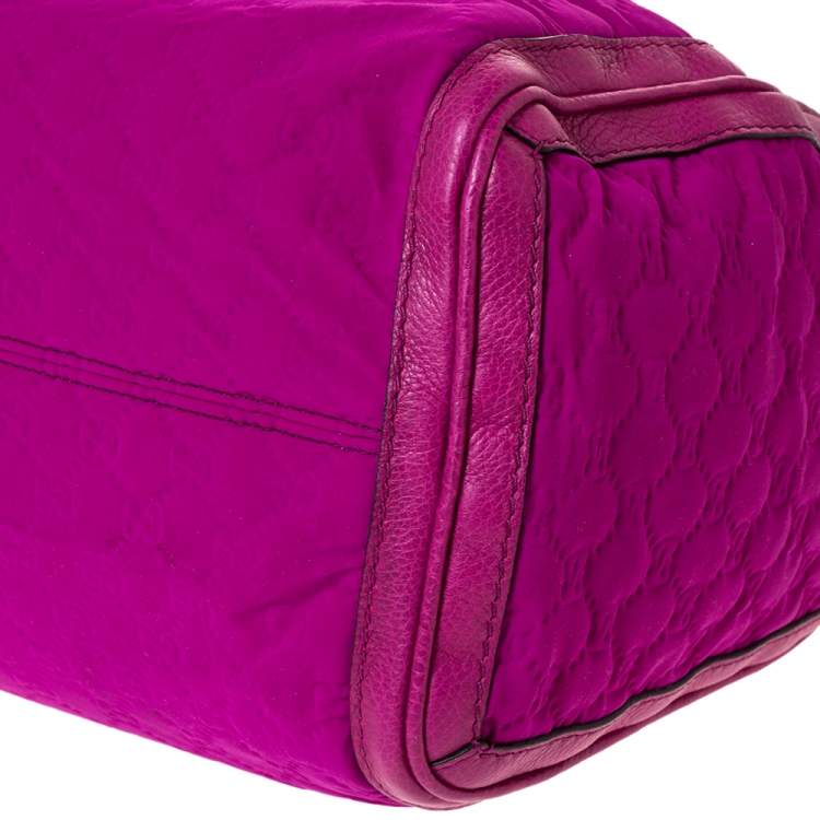 Pre Owned Gucci Magenta GG Neoprene and Leather Medium Techno Tag Boston Bag