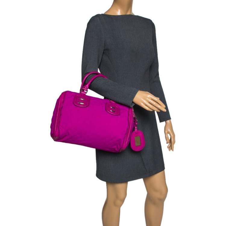 Pre Owned Gucci Magenta GG Neoprene and Leather Medium Techno Tag Boston Bag